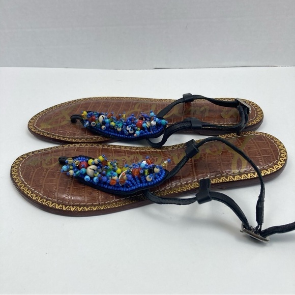 Sam Edelman Gabrielle Colorful Beaded Thong Ankle Strap Flat Sandals Leather 8 - Picture 2 of 16